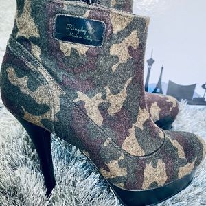 💚🤎Camo Ankle Boot Pumps✨ byKingsleyD✨Size 8✨Italian Leather NEW🤎💚